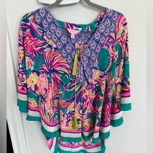 Lilly Pulitzer Lettie Kaftan Silk Poncho style Blouse Top Small S/M Like New